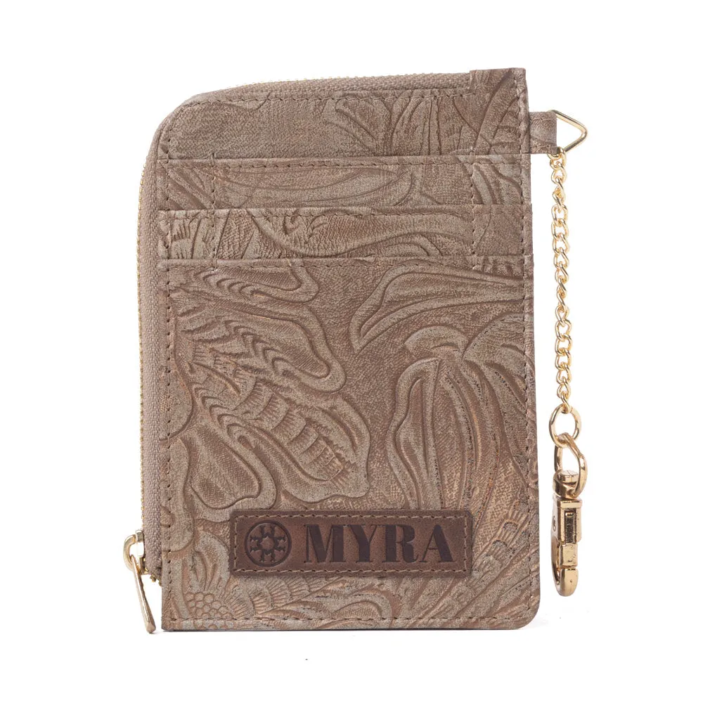 Summer Grove Embossed Leather Credit Card Holder in Desert Taupe sold by Myra Bag product image thumbnail 3