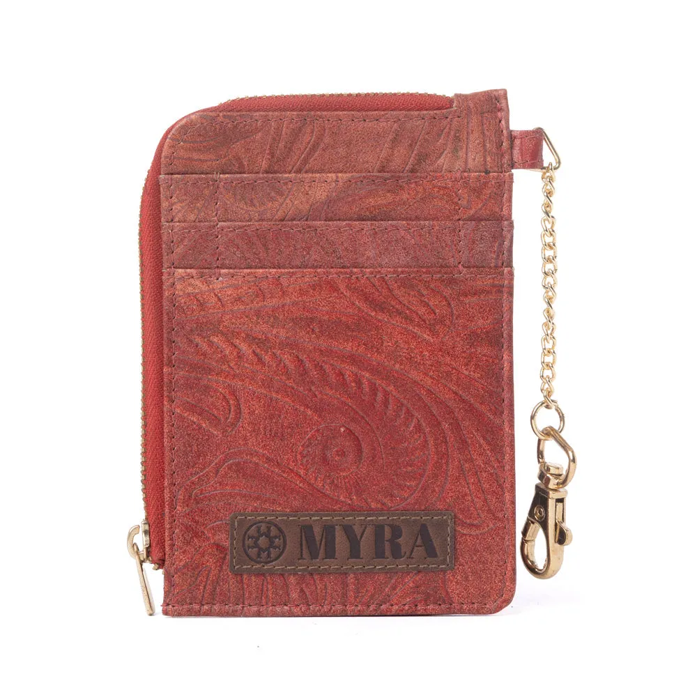 Summer Grove Embossed Leather Credit Card Holder in Burnt Crimson sold by Myra Bag product image thumbnail 3