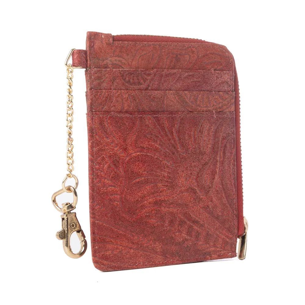 Summer Grove Embossed Leather Credit Card Holder in Burnt Crimson sold by Myra Bag product image thumbnail 2