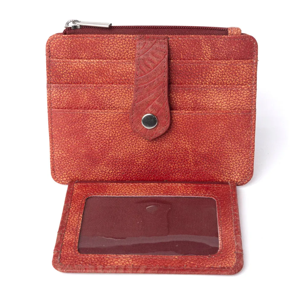 Driftwood Cove Embossed Leather Credit Card Holder in Coral Red sold by Myra Bag product image thumbnail 4