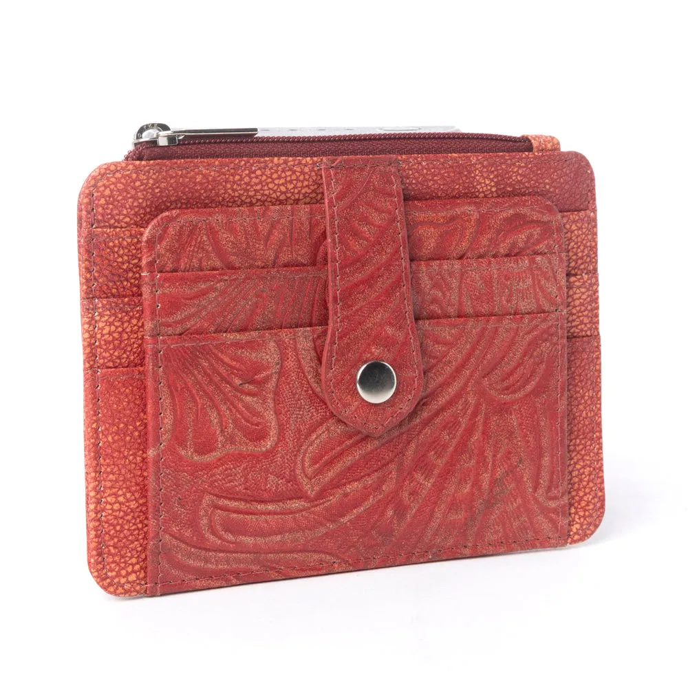 Driftwood Cove Embossed Leather Credit Card Holder in Coral Red sold by Myra Bag product image thumbnail 2