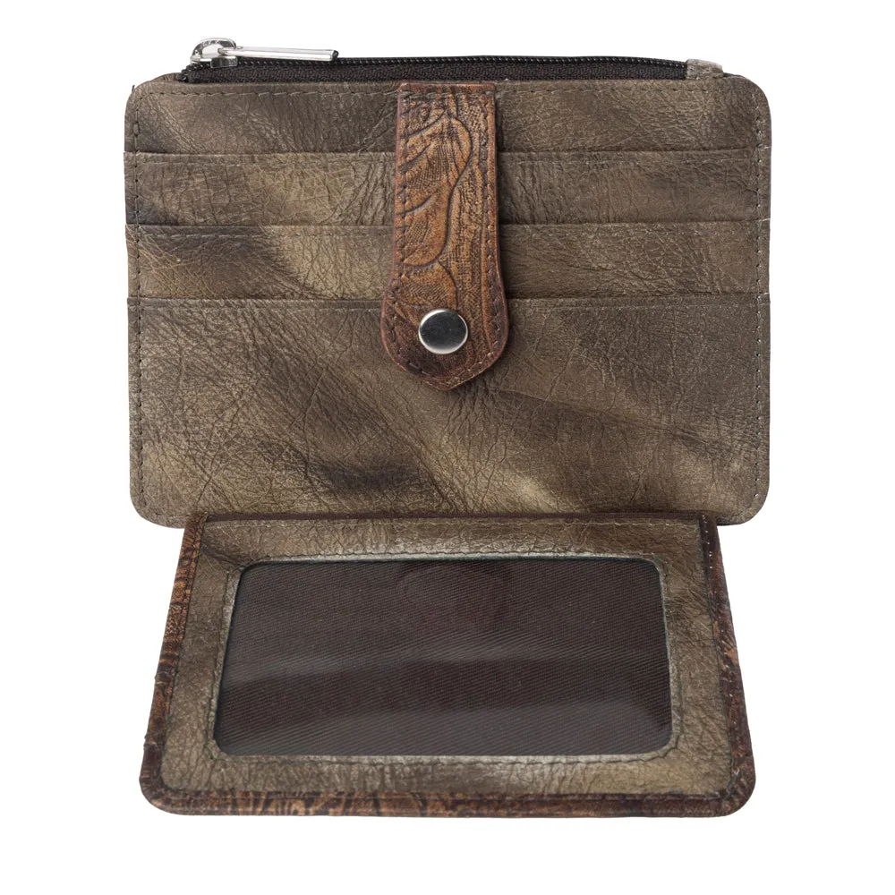 Driftwood Cove Embossed Leather Credit Card Holder in Olive Brown sold by Myra Bag product image thumbnail 4