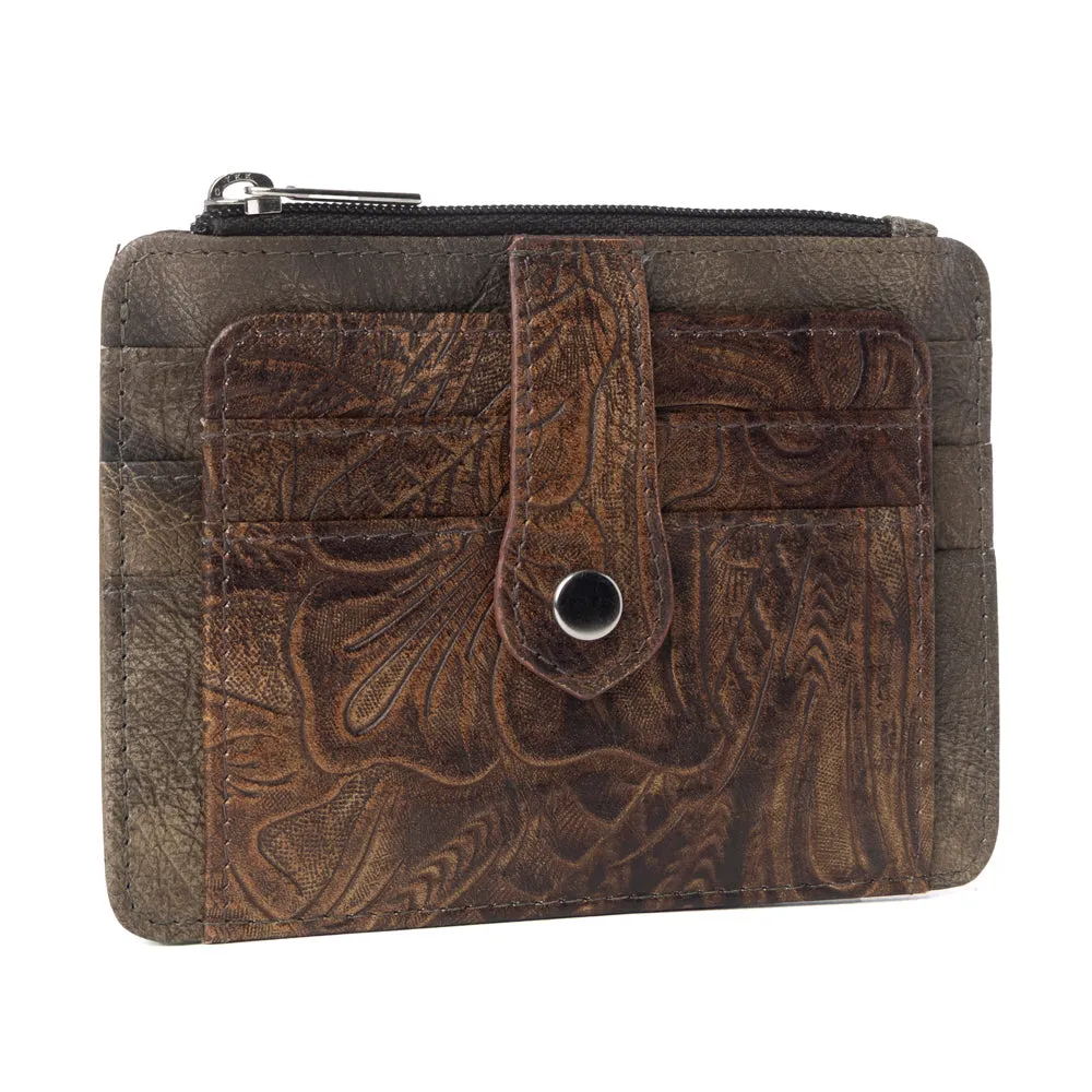 Driftwood Cove Embossed Leather Credit Card Holder in Olive Brown sold by Myra Bag product image thumbnail 2