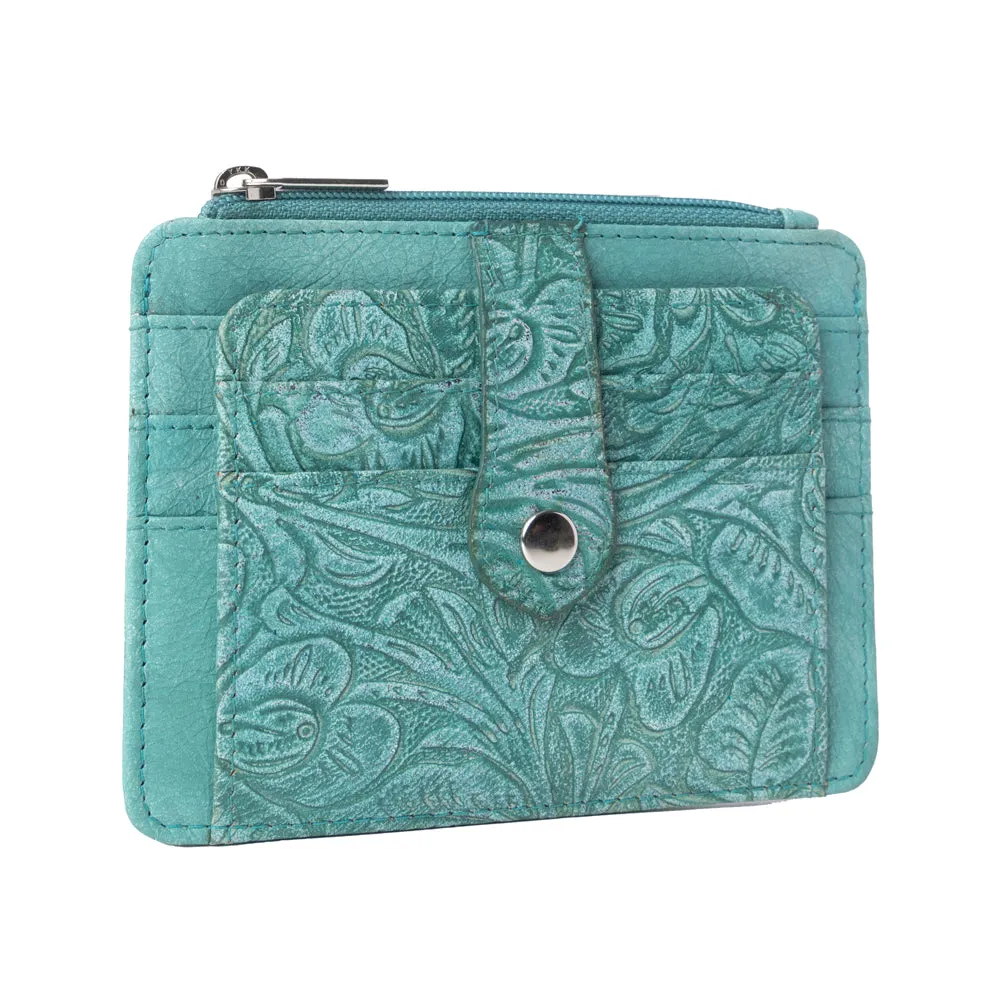Driftwood Cove Embossed Leather Credit Card Holder in Ocean Sage sold by Myra Bag product image thumbnail 2
