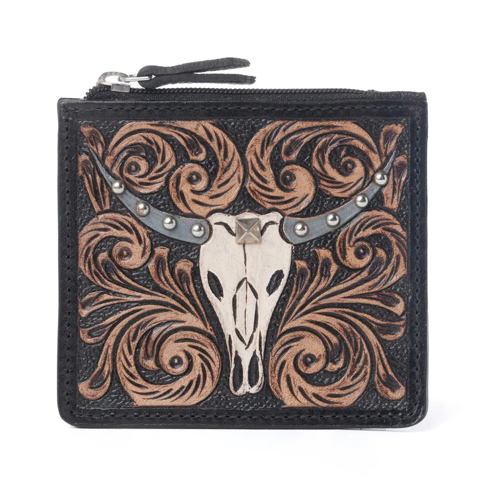 Briar Creek Handtooled Leather Credit Card Holder in Ebony Caramel sold by Myra Bag