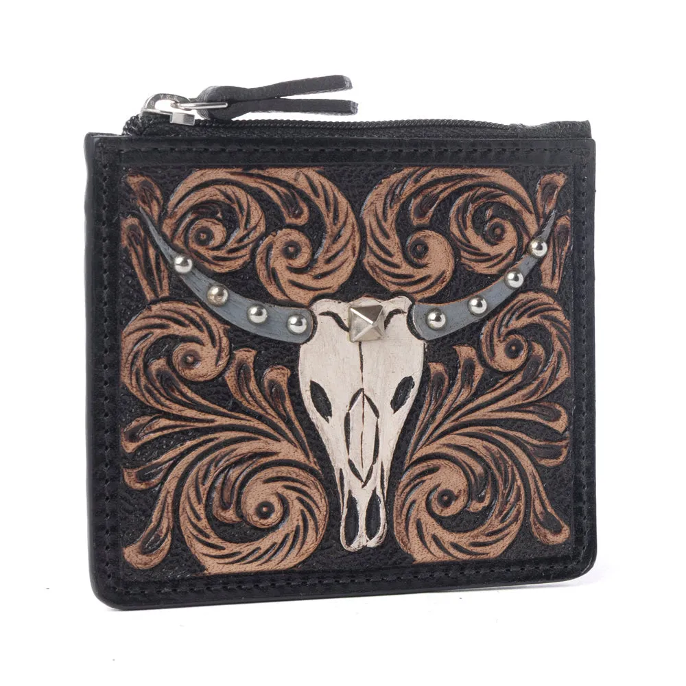 Briar Creek Handtooled Leather Credit Card Holder in Ebony Caramel sold by Myra Bag product image thumbnail 2