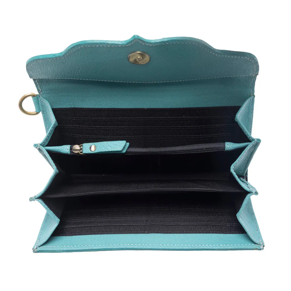 Sunfire Valley Handtooled Hairon Leather Women’s Wallet in Turquoise Pearl sold by Myra Bag product image thumbnail 4