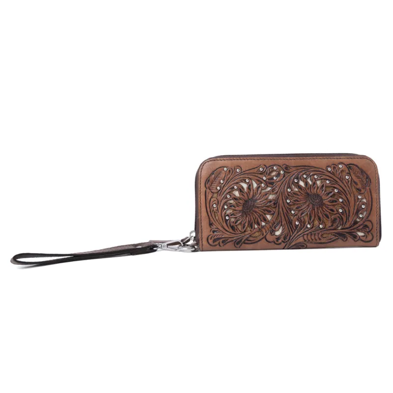 Autumn Brook Handtooled Hairon Leather Women’s Wallet in Toffee Saddle made by Myra Bag