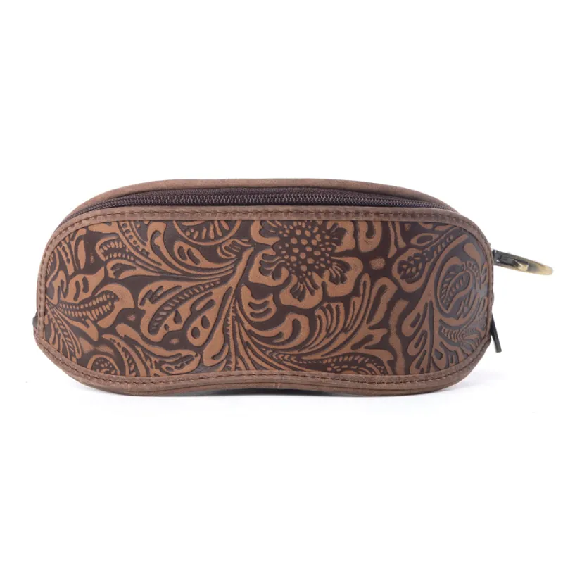 Silver Creek Embossed Leather Sunglass Case in Saddle Brown made by Myra Bag