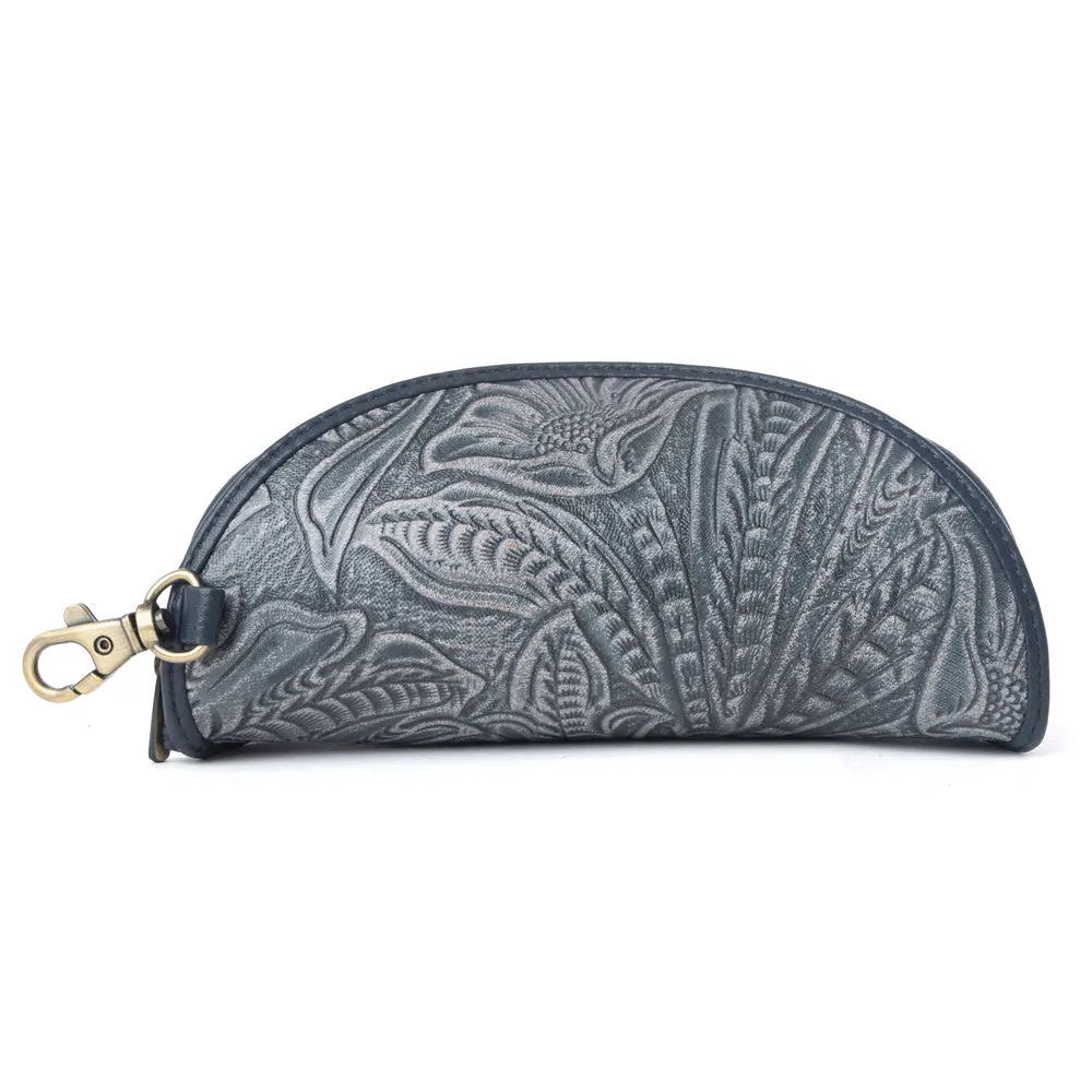 Silver Creek Embossed Leather Sunglass Case in Midnight Steel sold by Myra Bag product image thumbnail 3