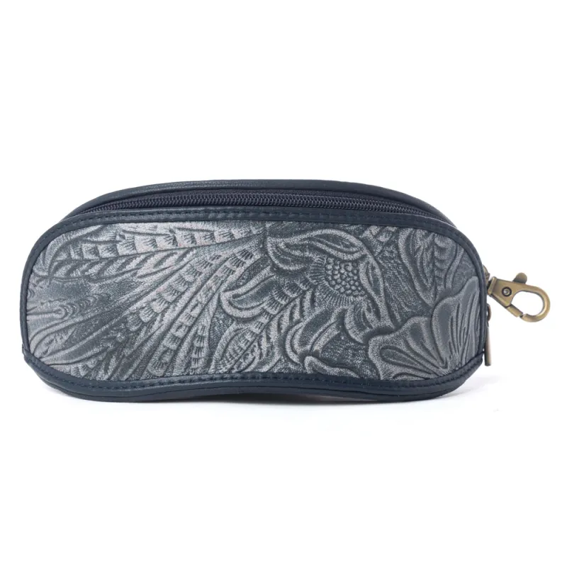 Silver Creek Embossed Leather Sunglass Case in Midnight Steel made by Myra Bag