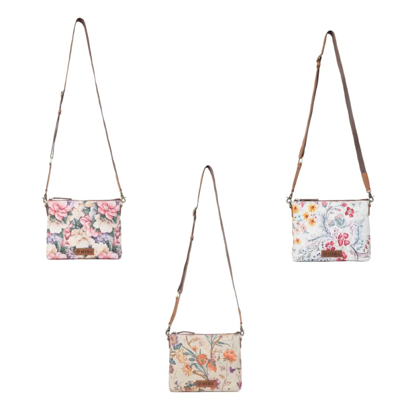 Wildflower Trail Cotton & Leather Crossbody Bag Variant Combo made by Myra Bag