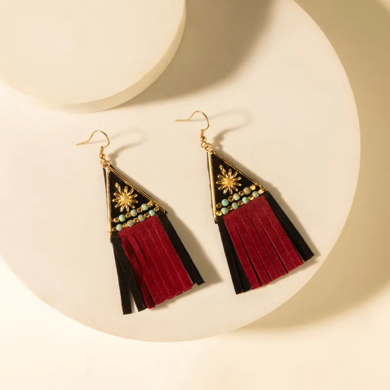 Mesa Crest Tassel Earrings in Saddle Tan made by Myra Bag