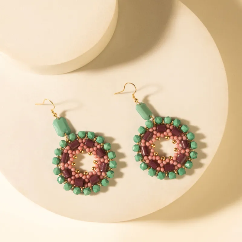 Medallion Earrings in Turquoise Plum made by Myra Bag