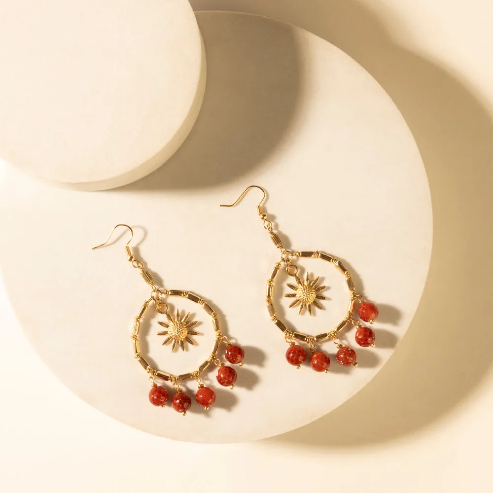 Red Mesa Sun Hoop Earrings in Burnished Tan sold by Myra Bag