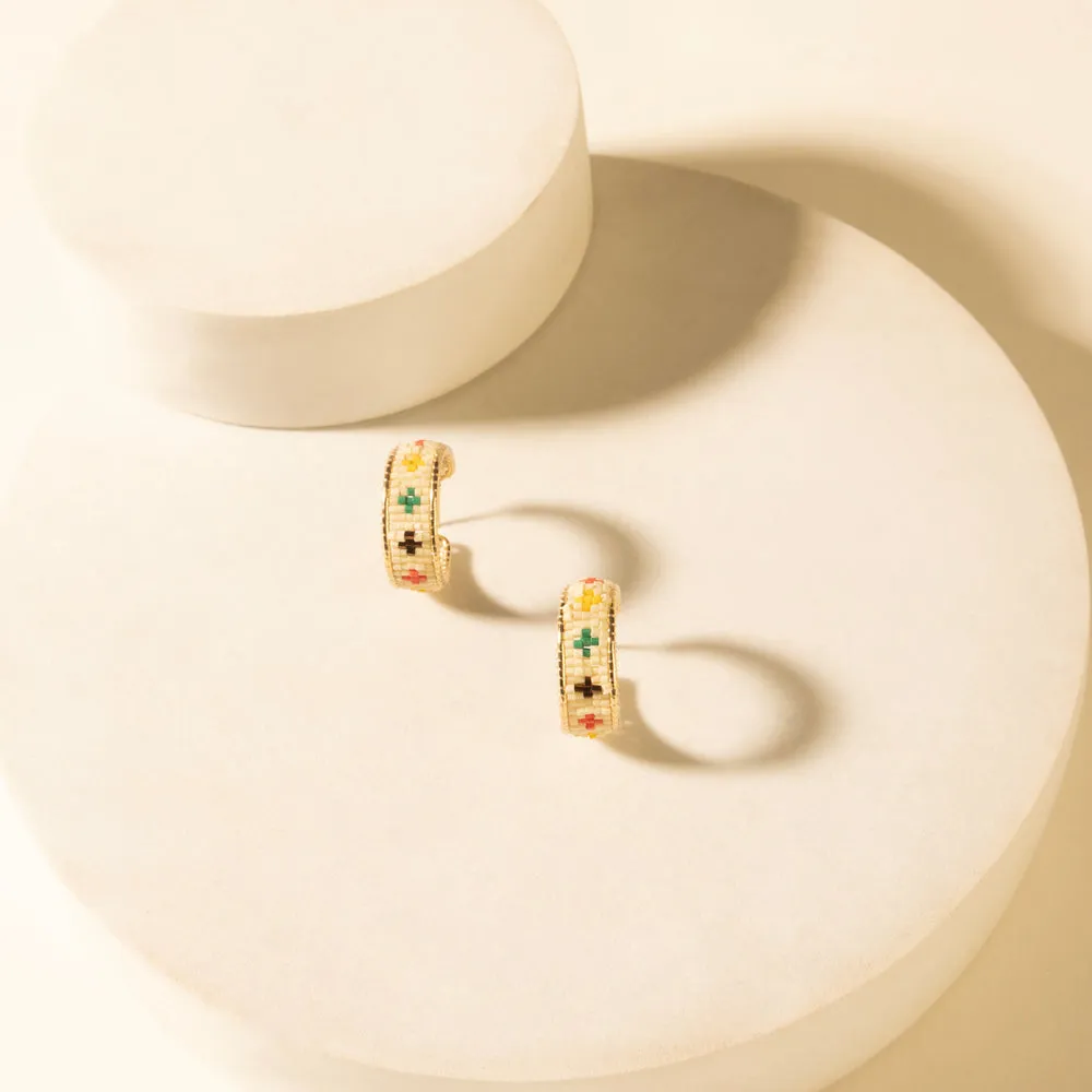 Heritage Cross Hoops in Desert Ivory sold by Myra Bag