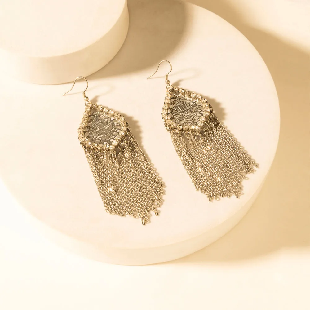 Stormtrail Fringe Earrings in Antique Frost sold by Myra Bag