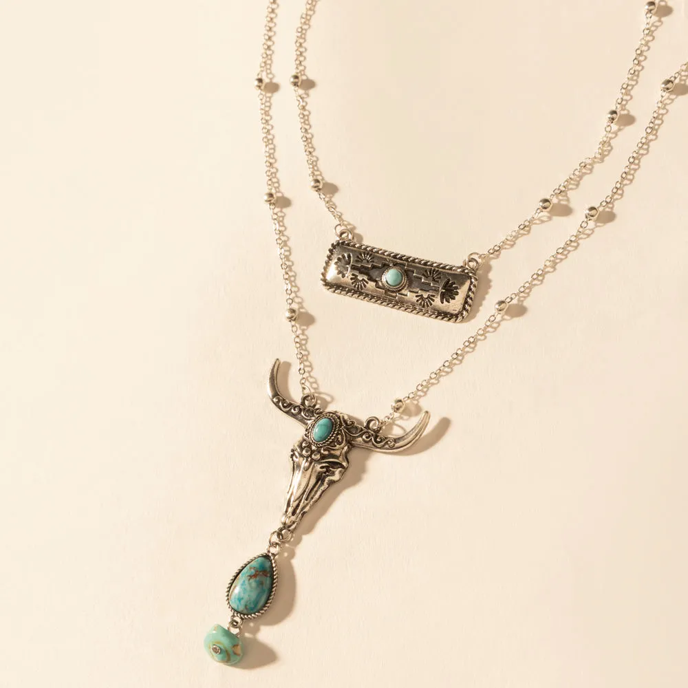 Twin Horn Layered Necklace in Turquoise sold by Myra Bag product image thumbnail 2