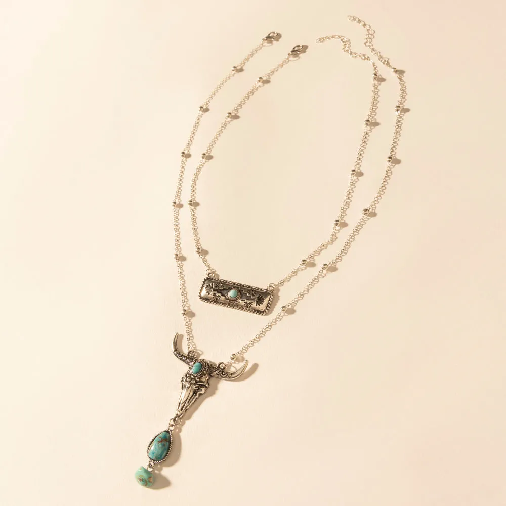 Twin Horn Layered Necklace in Turquoise sold by Myra Bag product image thumbnail 3