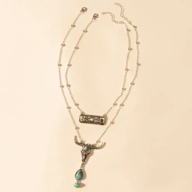 Twin Horn Layered Necklace in Turquoise made by Myra Bag