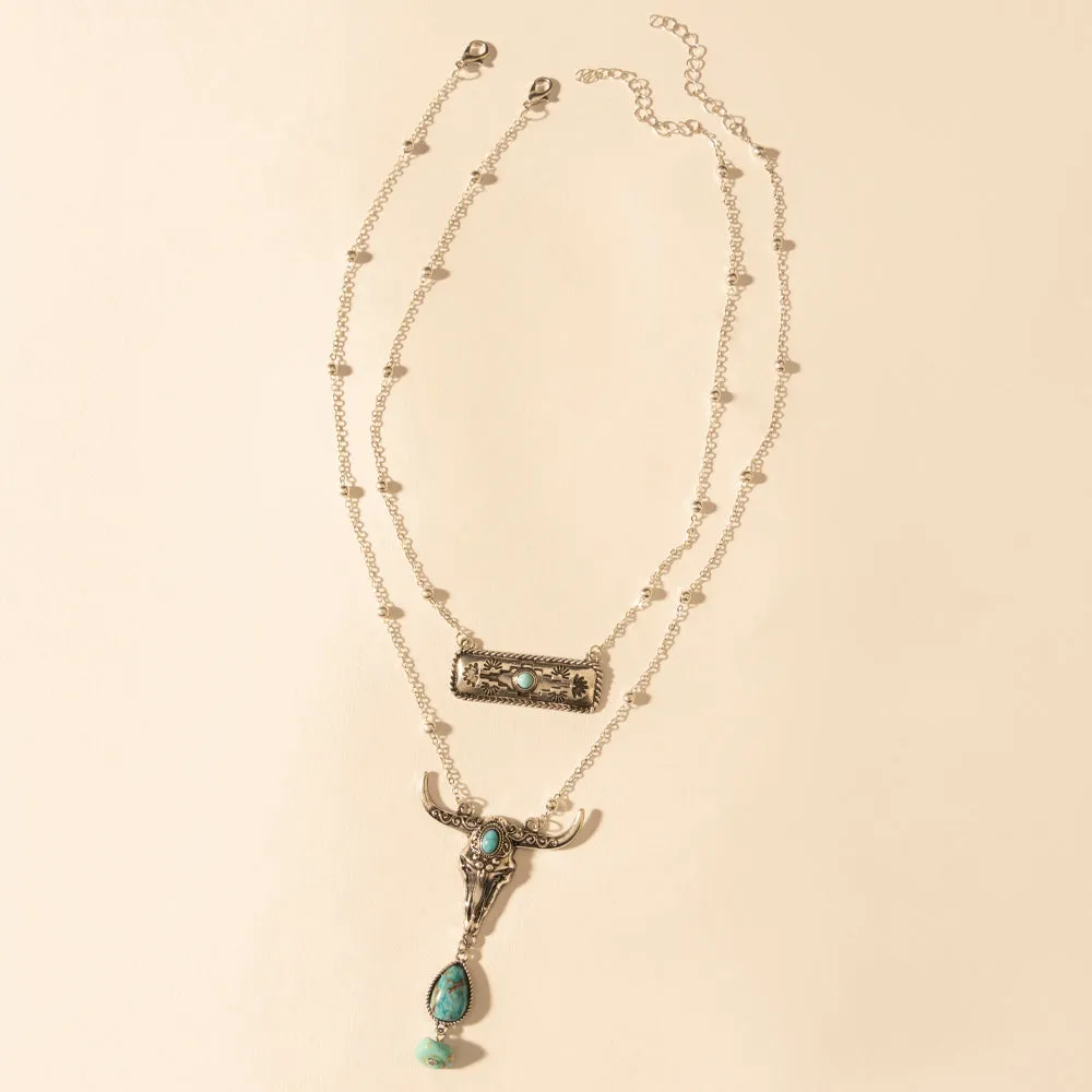 Twin Horn Layered Necklace in Turquoise sold by Myra Bag