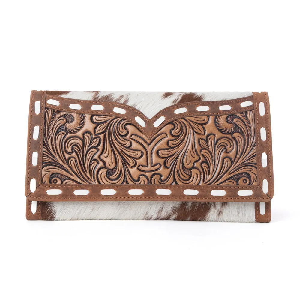 Yellowstone Sienna Stockyard Hairon Leather Women’s Purse in Cream Cocoa sold by Myra Bag
