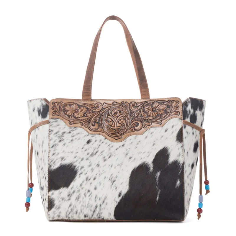 Yellowstone Winter Prairie Handtooled Bag in Ivory Toffee made by Myra Bag