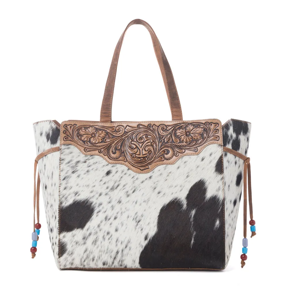 Yellowstone Winter Prairie Handtooled Bag in Ivory Toffee sold by Myra Bag