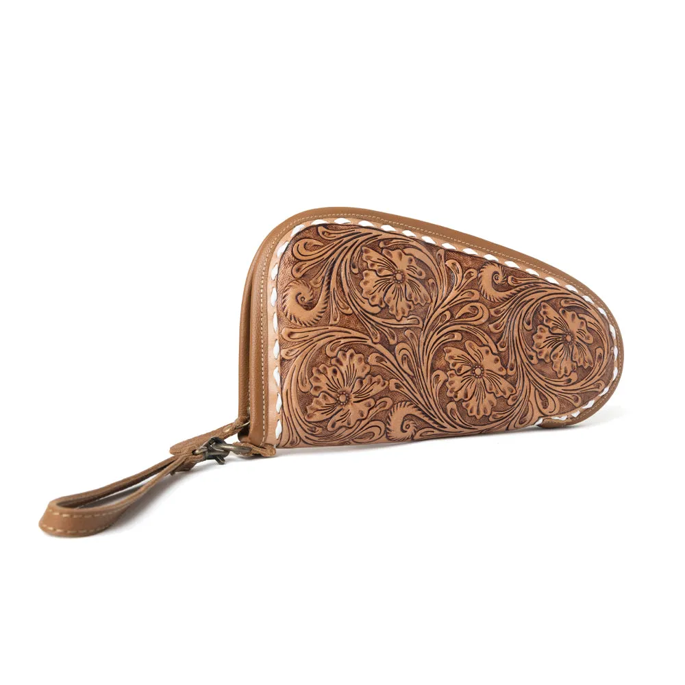 Bronzefall Handtooled Leather Gun Case in Saddle Tan sold by Myra Bag product image thumbnail 2