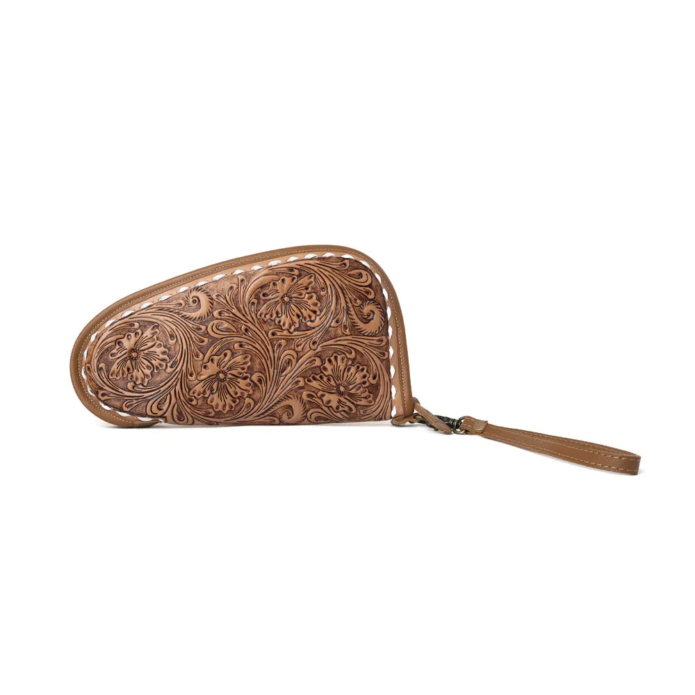 Bronzefall Handtooled Leather Gun Case in Saddle Tan sold by Myra Bag product image thumbnail 3