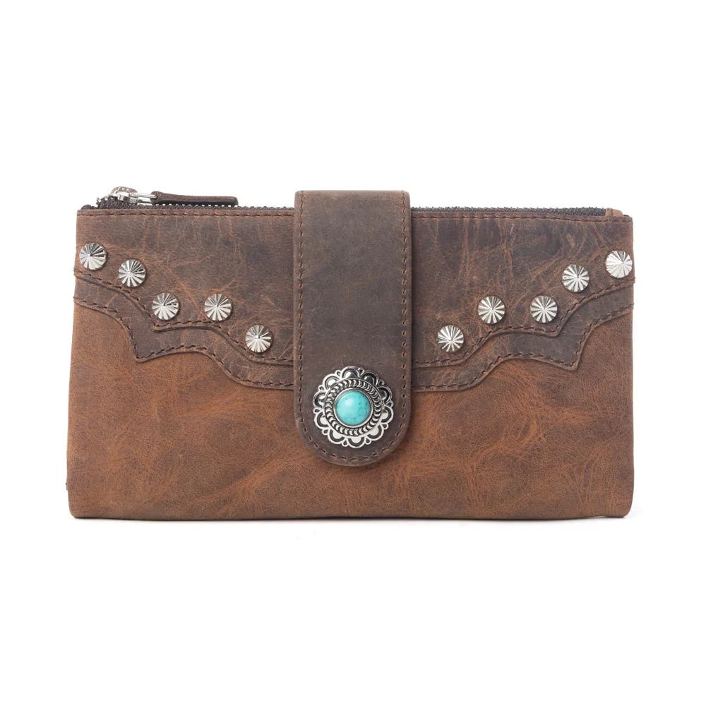 Iron Hill Concho Leather Women’s Wallet in Ochre Veil sold by Myra Bag