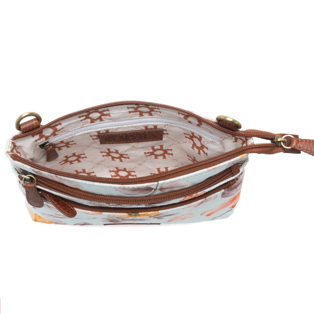 Maple Ridge Cotton & Leather Crossbody Bag in Powder Sky sold by Myra Bag product image thumbnail 5