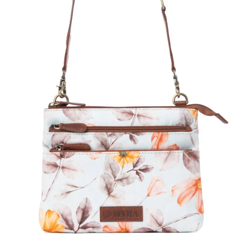 Maple Ridge Cotton & Leather Crossbody Bag in Powder Sky made by Myra Bag