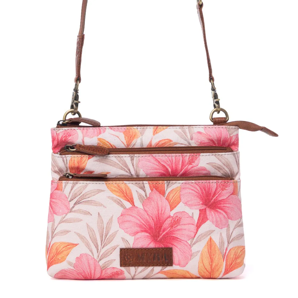 Maple Ridge Cotton & Leather Crossbody Bag in Rose Petal sold by Myra Bag