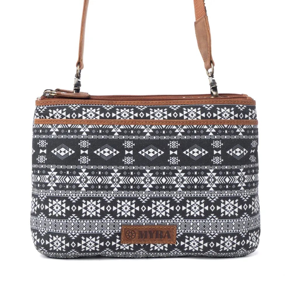 Tribal Hollow Cotton & Leather Crossbody Bag in Midnight Onyx sold by Myra Bag