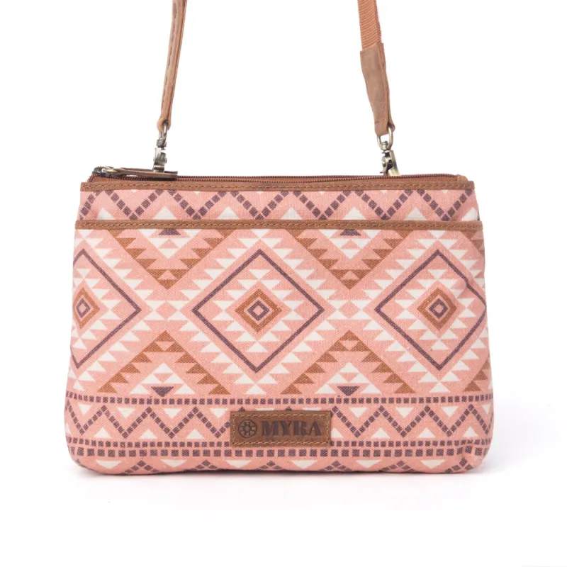 Tribal Hollow Cotton & Leather Crossbody Bag in Terra Cider made by Myra Bag