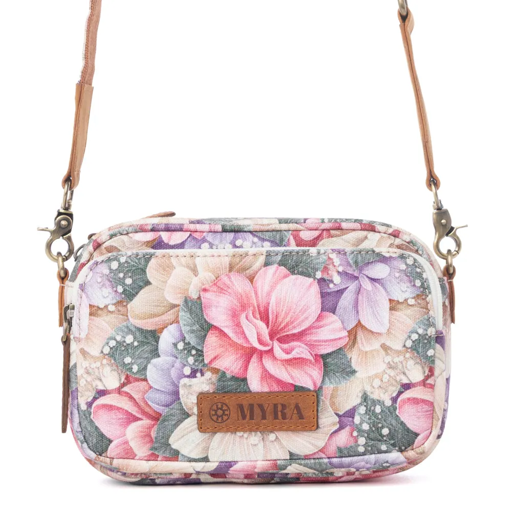 Meadow Song Cotton & Leather Crossbody Bag in Meadow Blush sold by Myra Bag