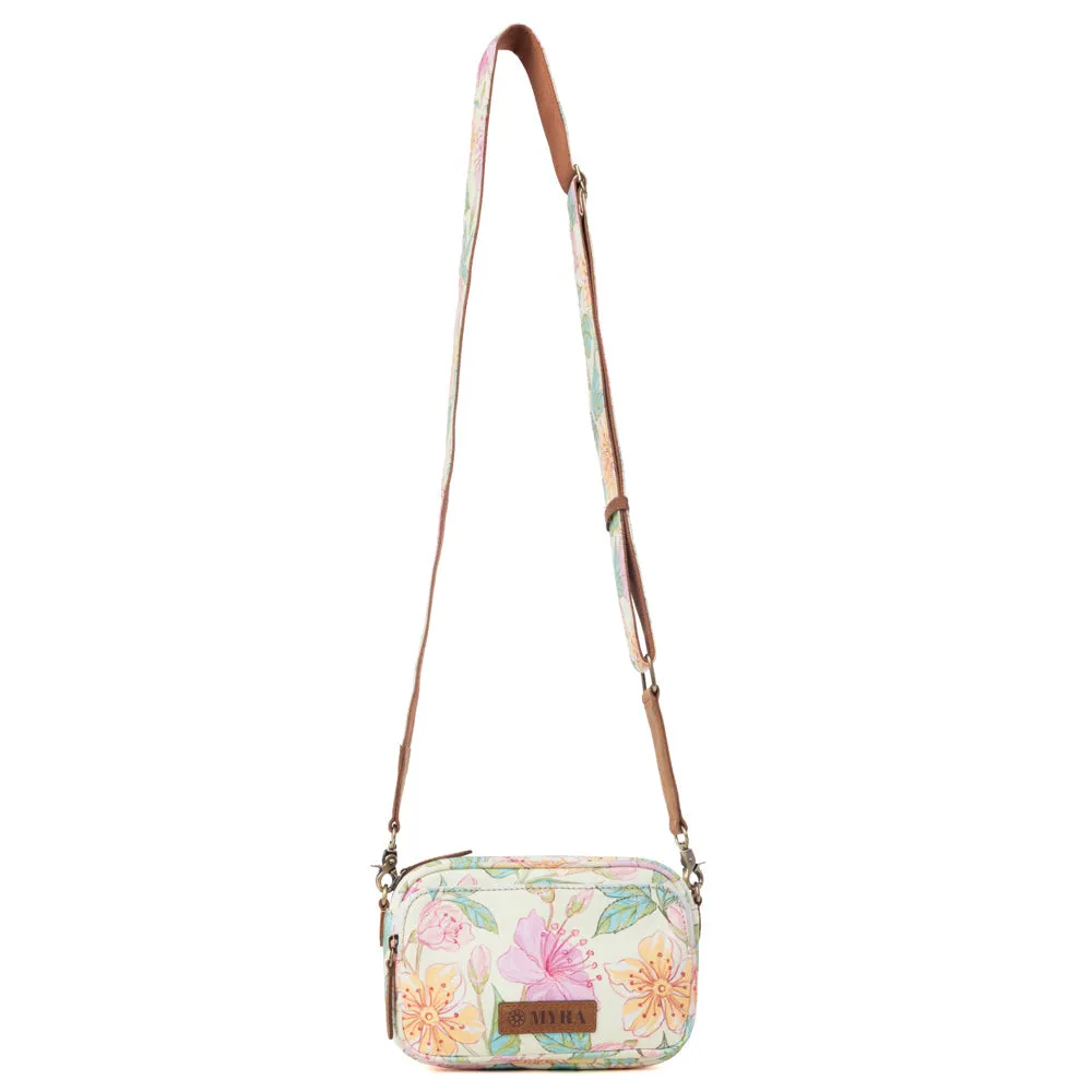 Meadow Song Cotton & Leather Crossbody Bag in Lemon Blossom sold by Myra Bag product image thumbnail 4