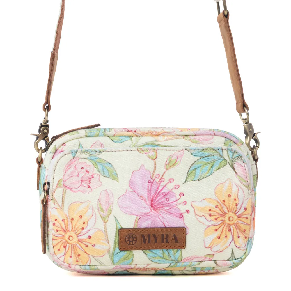 Meadow Song Cotton & Leather Crossbody Bag in Lemon Blossom sold by Myra Bag