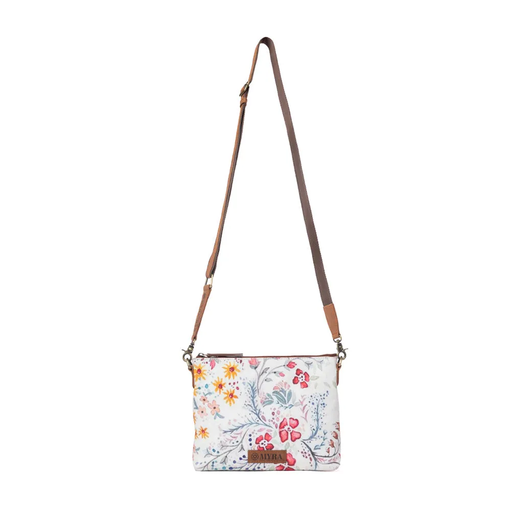 Wildflower Trail Cotton & Leather Crossbody Bag in Spring Sand sold by Myra Bag product image thumbnail 4
