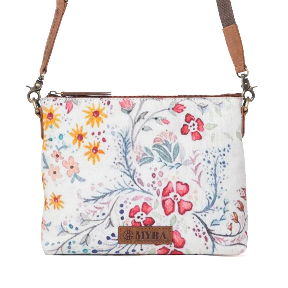 Wildflower Trail Cotton & Leather Crossbody Bag in Spring Sand sold by Myra Bag