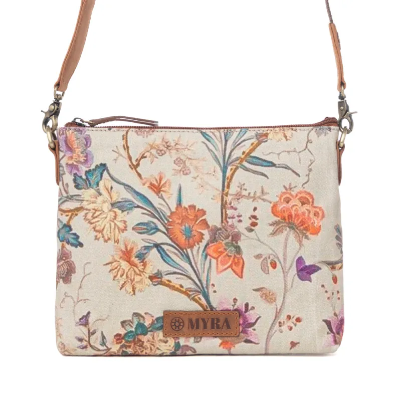 Wildflower Trail Cotton & Leather Crossbody Bag in Sunlit Bloom made by Myra Bag