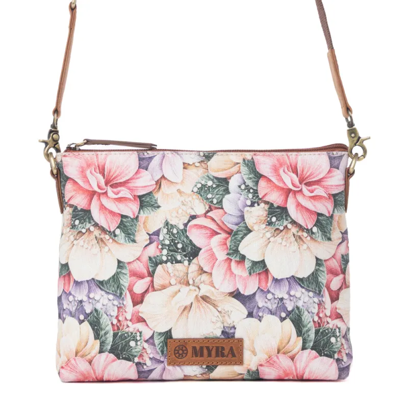 Wildflower Trail Cotton & Leather Crossbody Bag in Vintage Rose made by Myra Bag