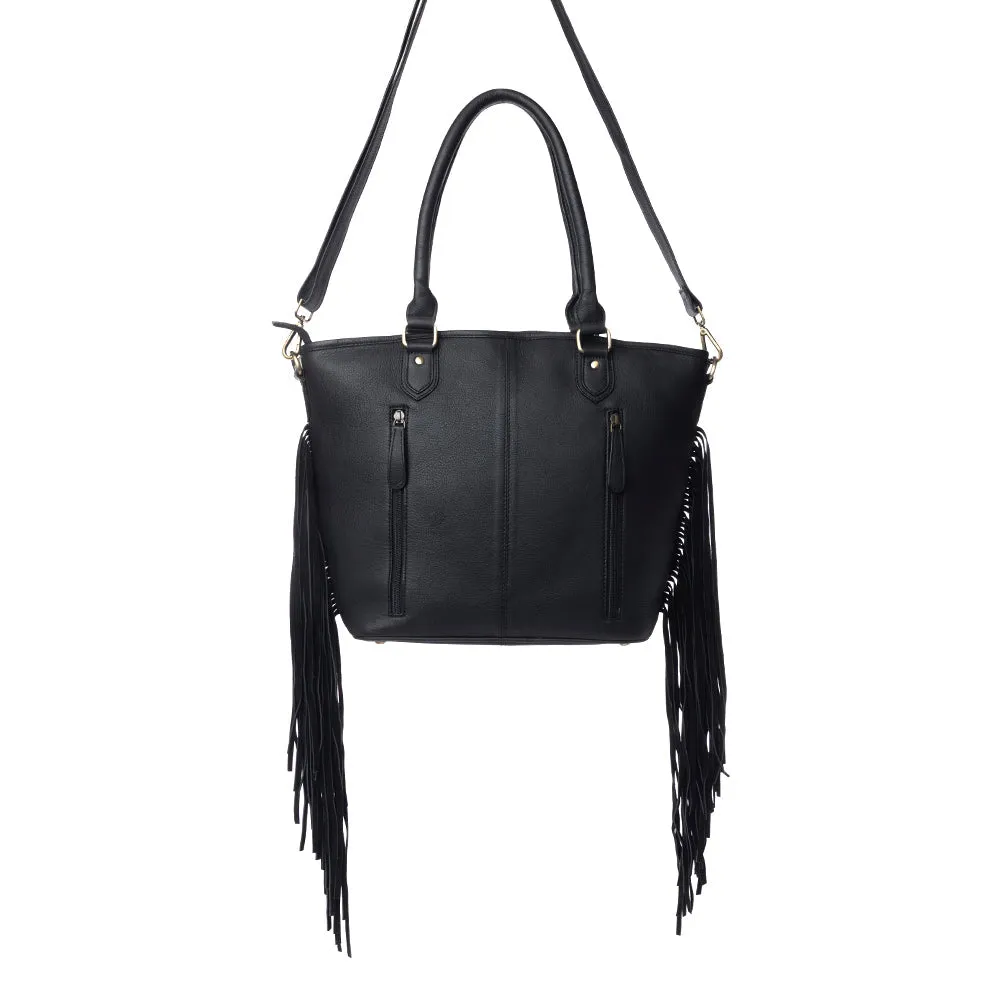 High Plains Hairon Leather Concealed Fringe Carry Bag in Ebony Bone sold by Myra Bag product image thumbnail 3