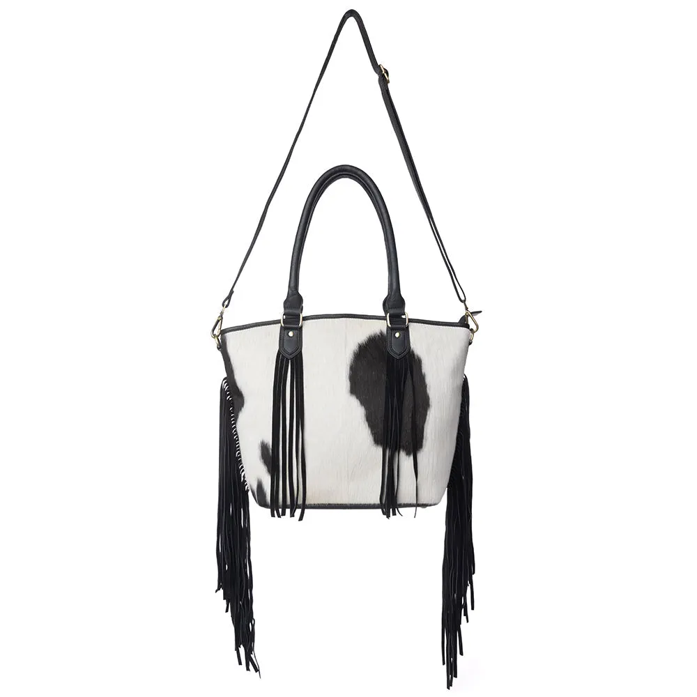 High Plains Hairon Leather Concealed Fringe Carry Bag in Ebony Bone sold by Myra Bag product image thumbnail 4