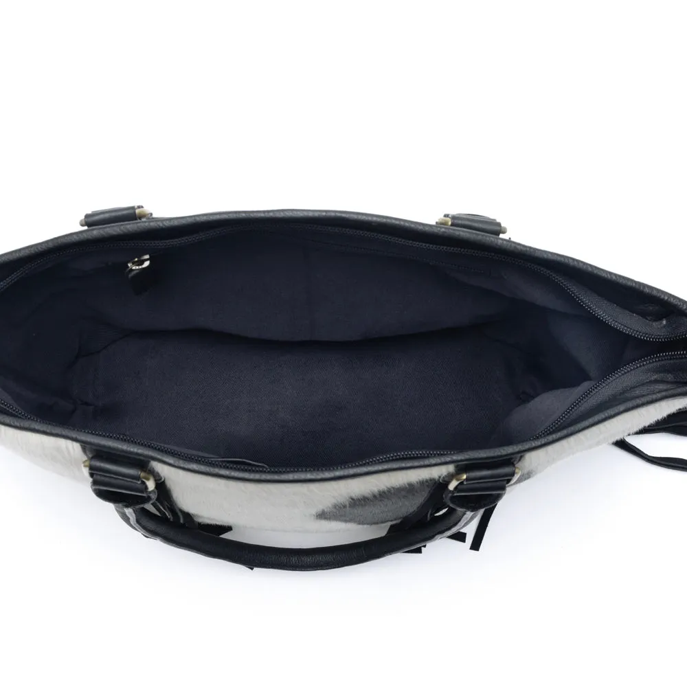 High Plains Hairon Leather Concealed Fringe Carry Bag in Ebony Bone sold by Myra Bag product image thumbnail 5