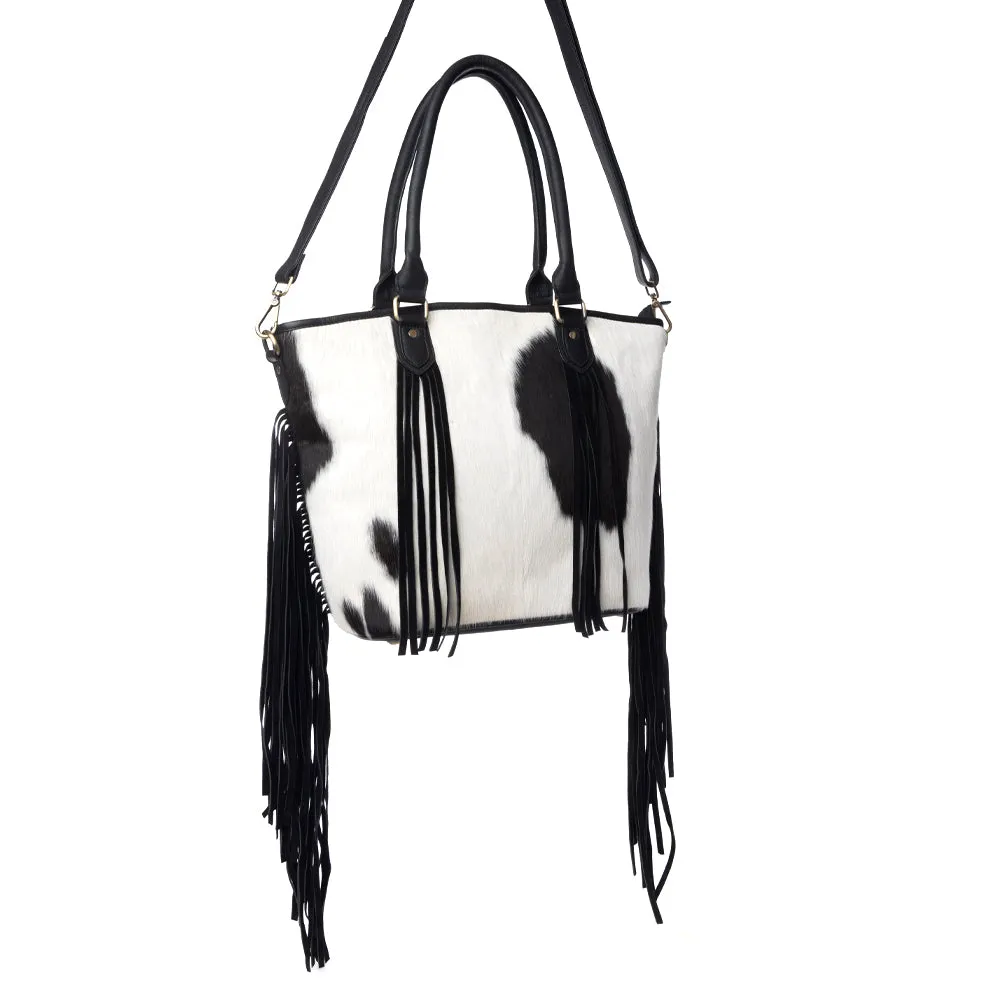High Plains Hairon Leather Concealed Fringe Carry Bag in Ebony Bone sold by Myra Bag product image thumbnail 2