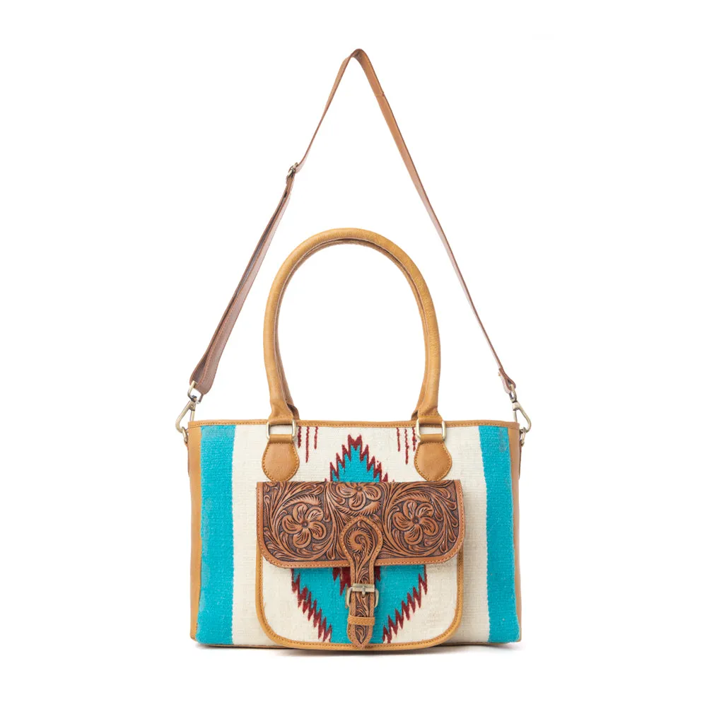 Prairie Aztec Hairon Leather Bag with Front Pocket in Canyon Teal sold by Myra Bag product image thumbnail 4