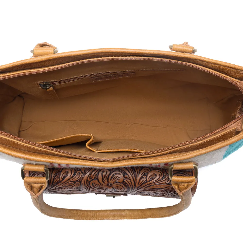 Prairie Aztec Hairon Leather Bag with Front Pocket in Canyon Teal sold by Myra Bag product image thumbnail 5