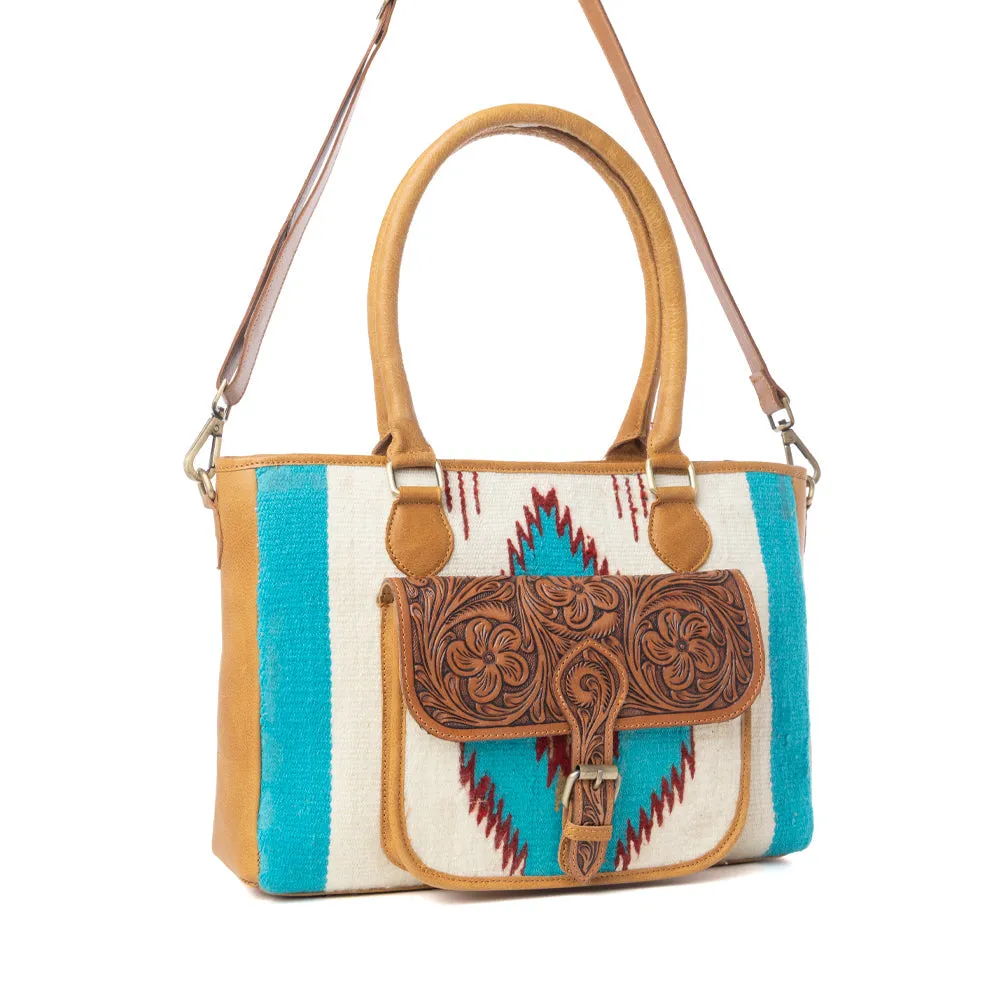 Prairie Aztec Hairon Leather Bag with Front Pocket in Canyon Teal sold by Myra Bag product image thumbnail 2